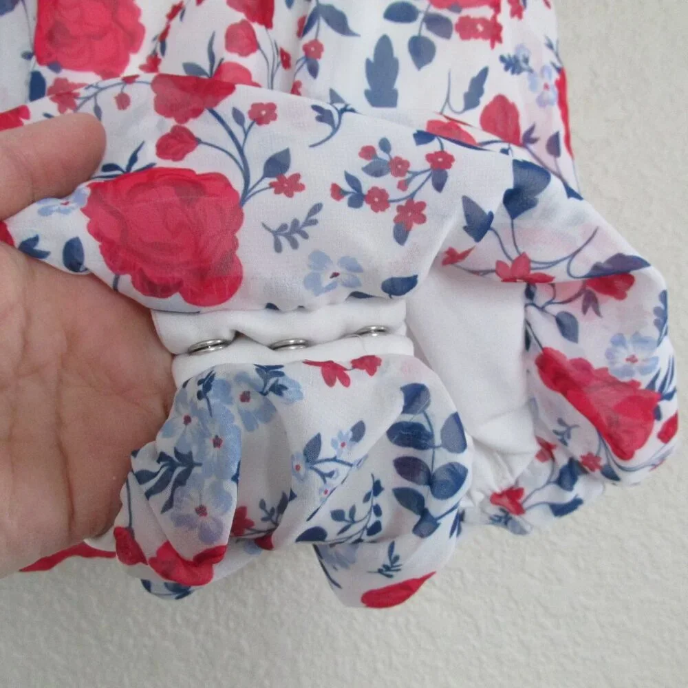 Little Lass Sheer Romper Girls Size 18M Red White Blue Patriotic Floral July 4th